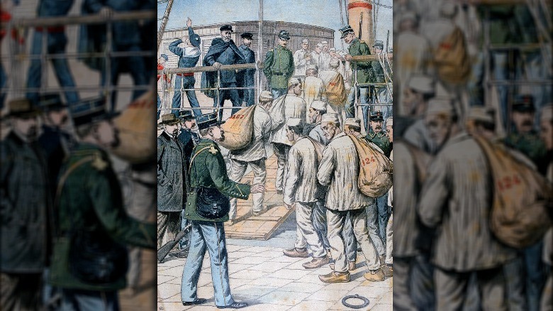Convicts embarking for Devil's Island