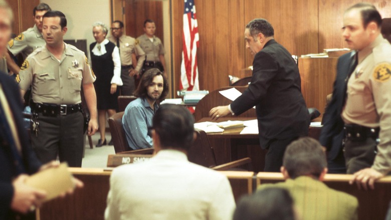 Charles Manson on trial in courtroom
