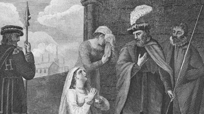 Illustration of Anne Boleyn pleading for her life