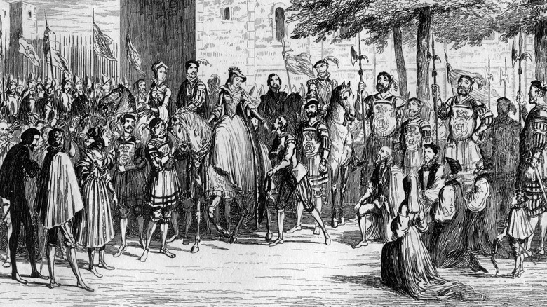 Queen Mary receiving prisoners on Tower Green