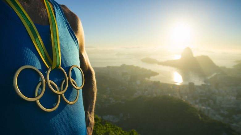 Athlete wearing Olympic rings