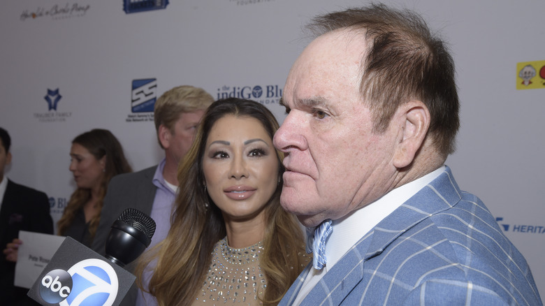 Pete Rose being interview at charity gala