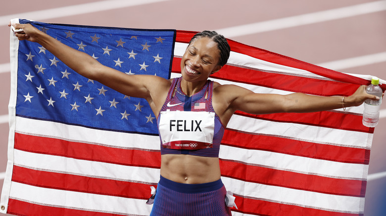 Allyson Felix with flag