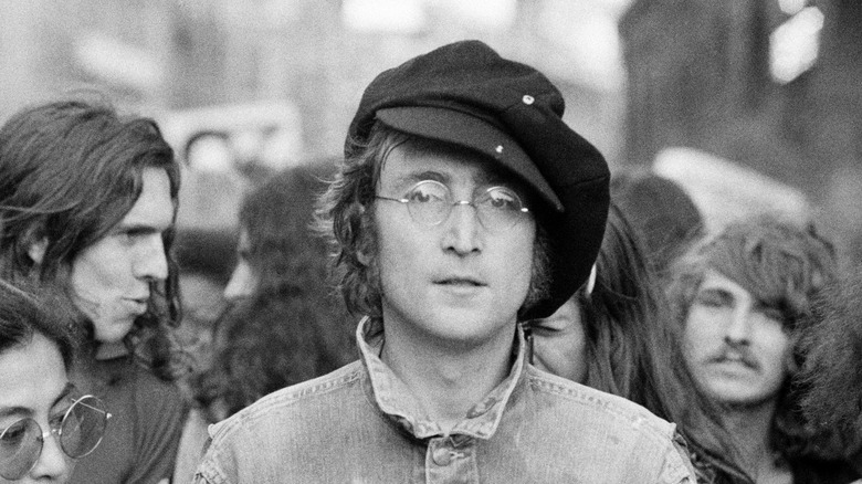 John Lennon at an anti-war protest in 1975