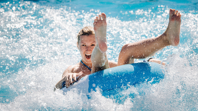 Woman on a water slide