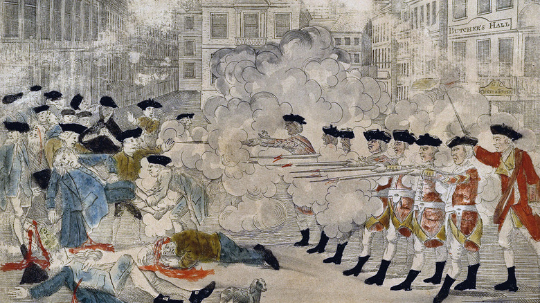 An drawing of the Boston Massacre
