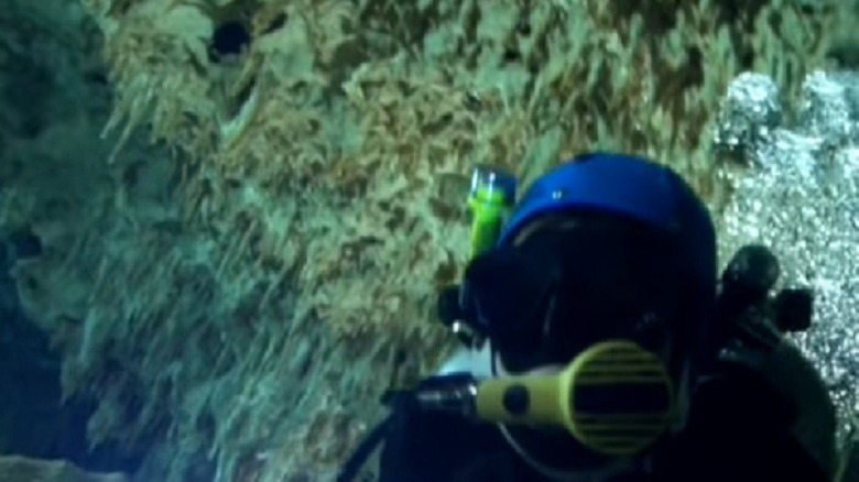 diver inside Great Blue Hole