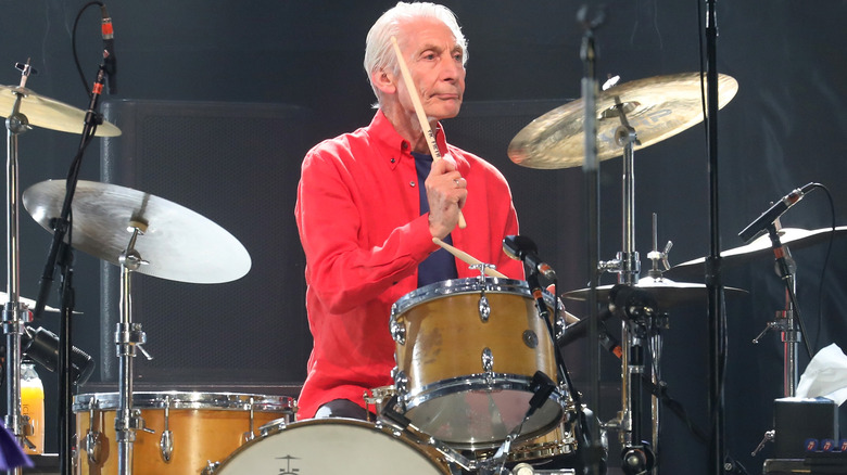 Charlie Watts performing with the Rolling Stones