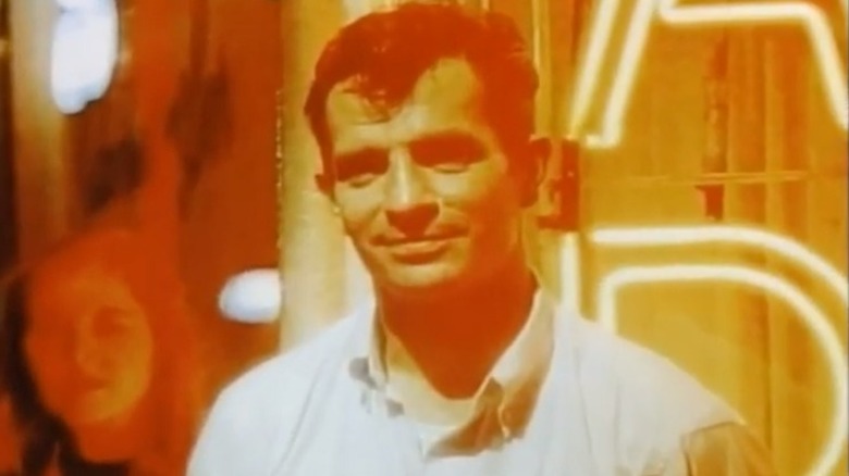 Portrait of Jack Kerouac with neon lights, 1959