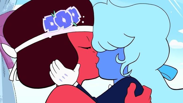 Ruby and Sapphire kissing Steven Universe