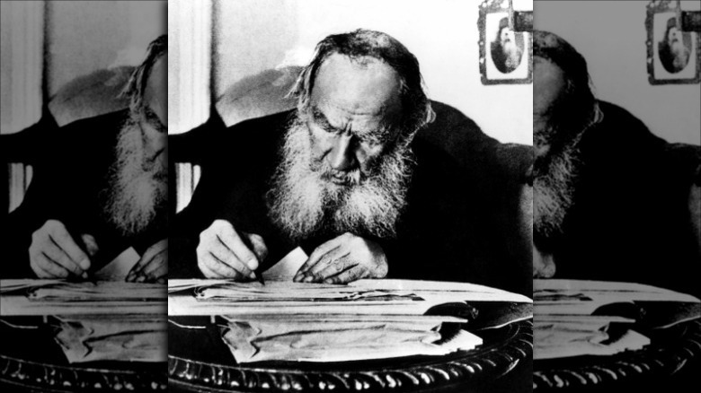 Author Leo Tolstoy working