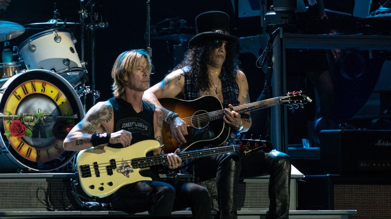 Duff and Slash performing as Guns N' Roses