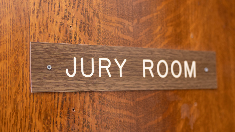 Jury room sign on door