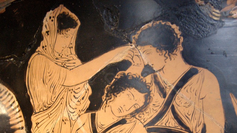 Clytemnestra tries to wake one of the sleeping Erinyes, 380-370 BC