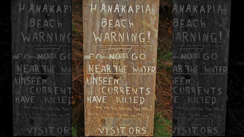 Hanakapiai Beach warning sign
