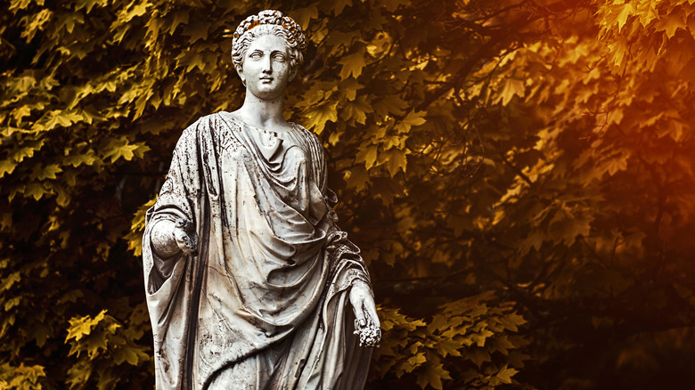 Demeter Ceres statue orange leaves