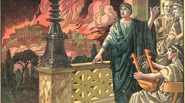 art depicting Nero celebrating Rome burning