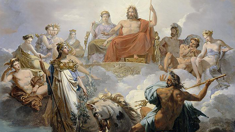 The Olympians settle a dispute between Athena and Poseidon