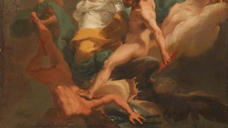 Zeus kicking Hephaestus out of Olympus painting