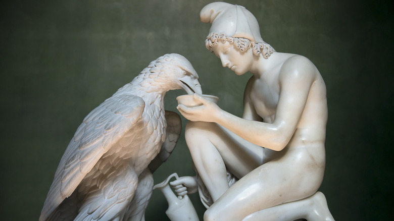 Ganymede and eagle marble statue