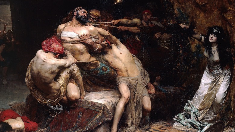 Samson captured mocking Delilah