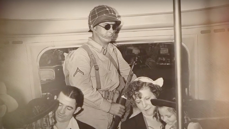 Soldier on bus strike 1944