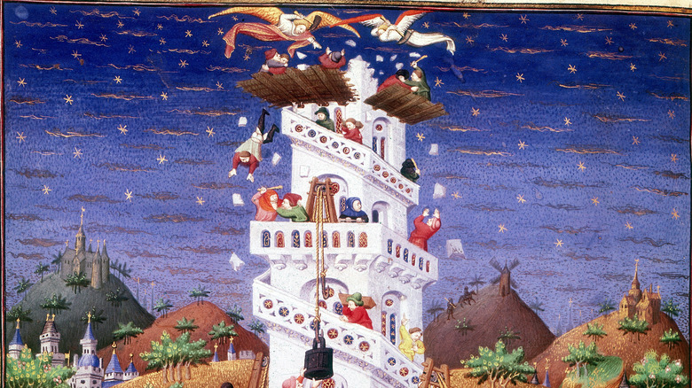 Angels destroying the Tower of Babel painting