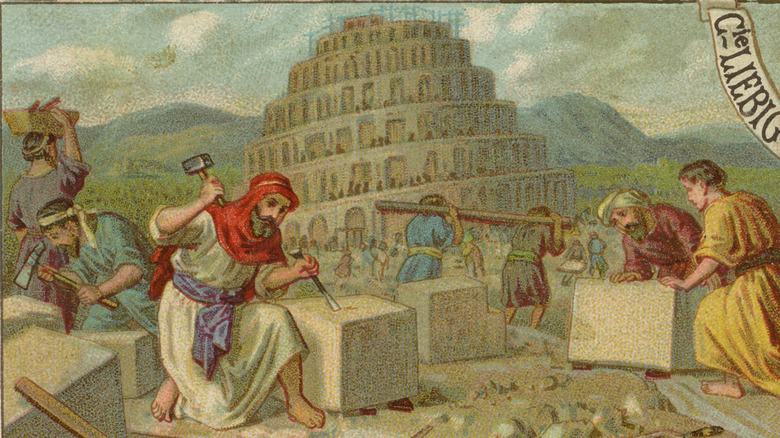 The construction of the Tower of Babel painting