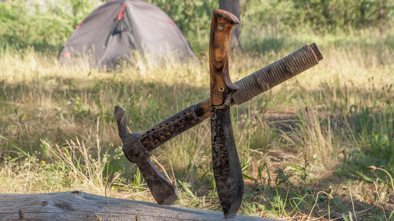 ax machete hiking camp tent