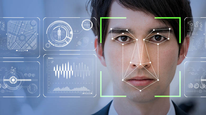 facial recognition system analyzing man's face