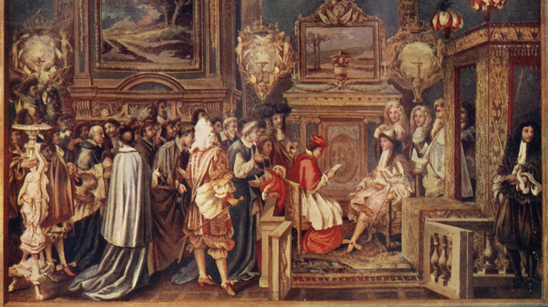 Painting of King Louis XIV with his court