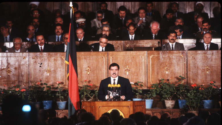 President Mohammad Najibullah giving a speech 