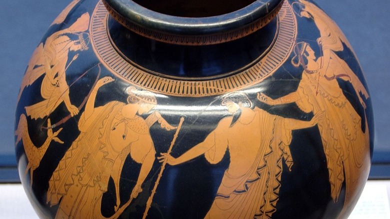 Greek vase showing Zeus separating Apollo, Merpessa, and Idas