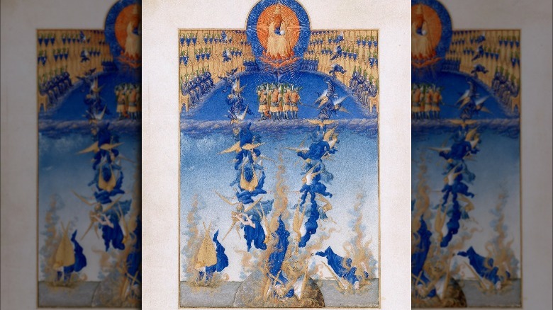 Medieval miniature showing fallen angels, 15th century, Très Riches Heures du duc de Berry