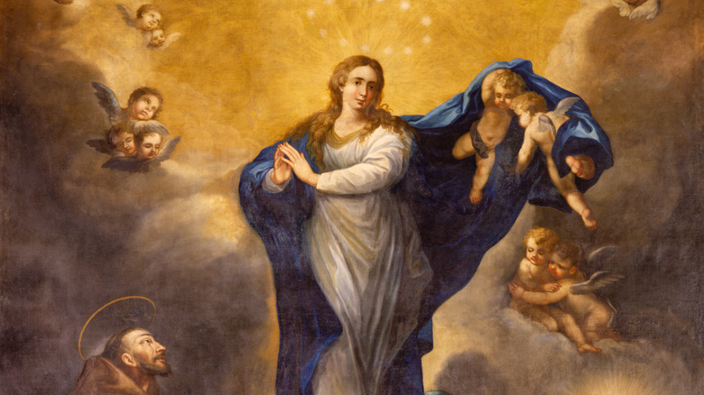 painting of Mary with angels 