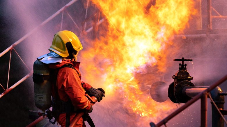 firefighter on an oil rig