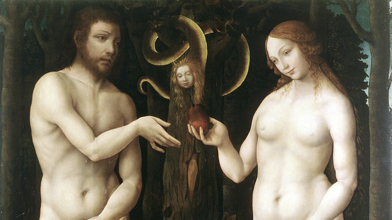 Adam and Eve sharing apple