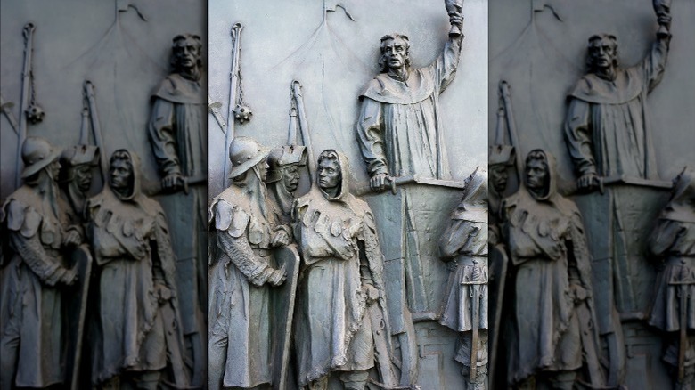Memorial commemorating Jan Hus preaching to warriors in the Czech Republic