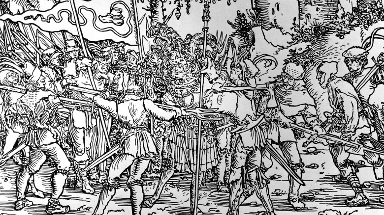 Engraving depicting peasants attacking nobility