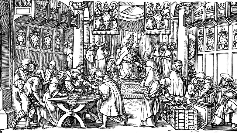 Engraving depicting the sale of indulgences