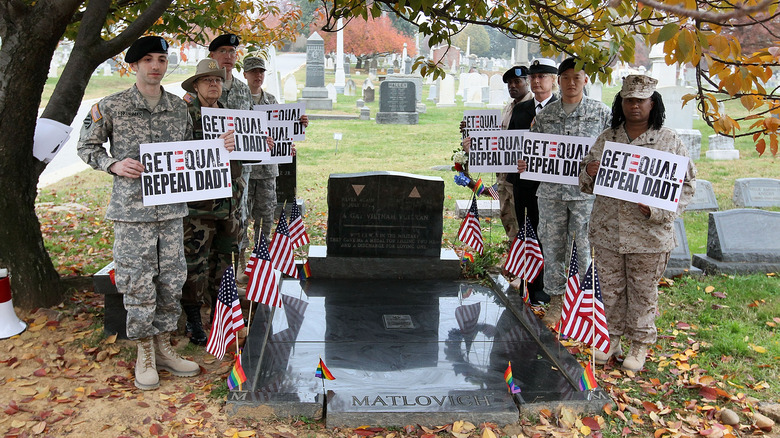 Soldiers around Matlovich's grave protesting Don't Ask Don't Tell