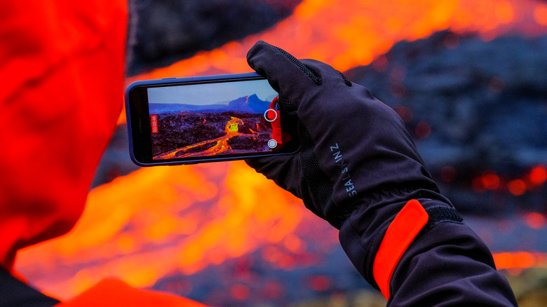 taking video lava flow