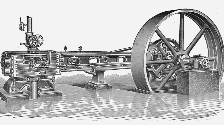 A diagram of a steam engine