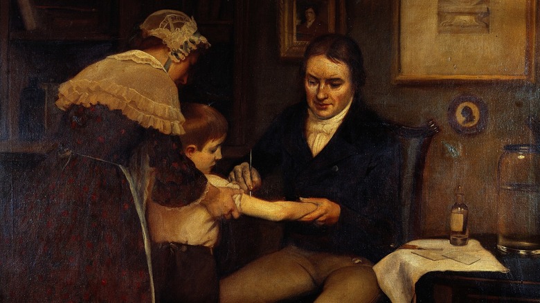 Portrait of Edward Jenner performing the first vaccination
