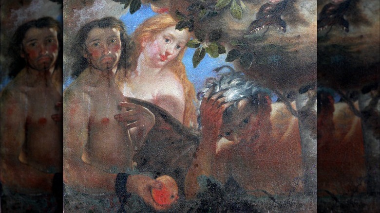 Adam and Eve with serpent and fruit