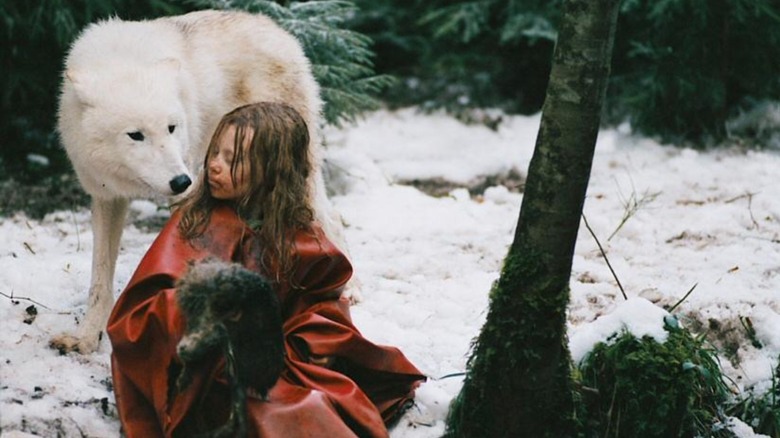 girl and wolf, screenshot from French film about Misha