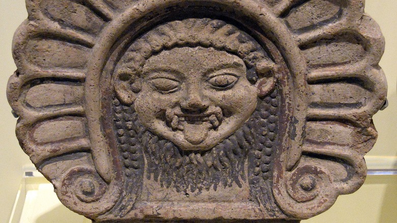 Roof ornament with Medusa's head. Etruscan, from Italy, 6th century BCE.