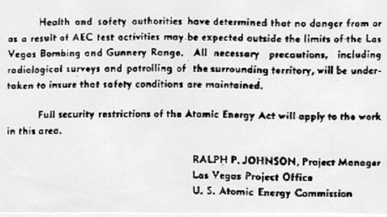 Handbill warning from Nevada Test Site