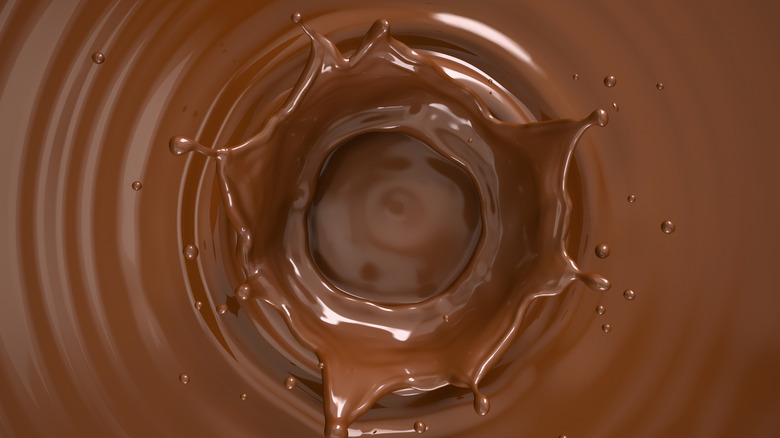 Chocolate milkshake splash viewed from above