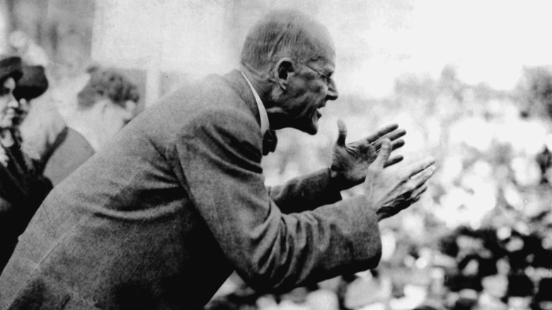 Eugene V. Debs arms open giving speech Canton, Ohio